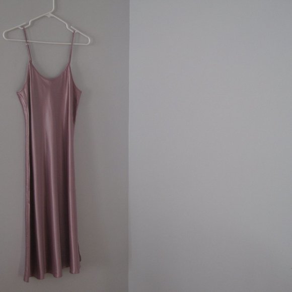 Mauve Silky Satin Sleepwear, Women Lingerie Long Slip Dress Negligee Nightgown M - Picture 6 of 10